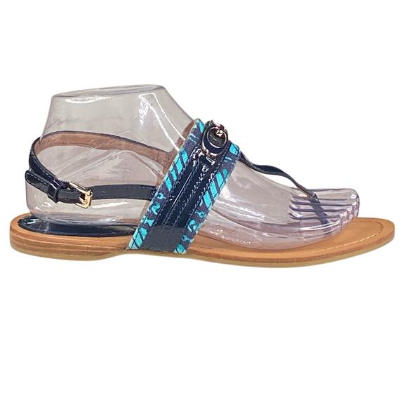Coach Women’s Sammy Blue Black Jacquard Thong Sandal Size US 7.5 - Picture 1 of 12